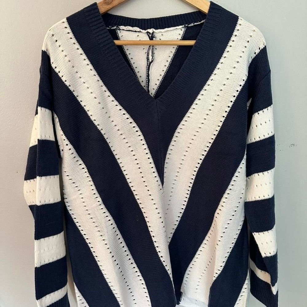 Black and White V-Neck Sweater